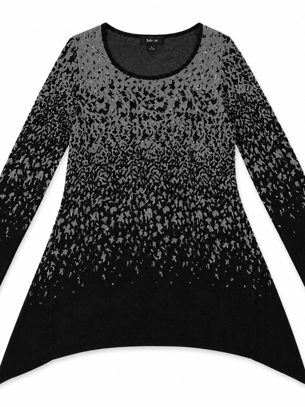 Style & Co Women’s XL Black Gray Animal Print Knit Tunic Sweater Sharkbite Hem